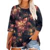 Women's Print Round Neck Plus Size Tops 3/4 Sleeves Elegant Shirt Tops