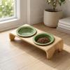 Raised Double Cat Bowl Curved Wood Wooden Stand Arched Legs Glossy Purple