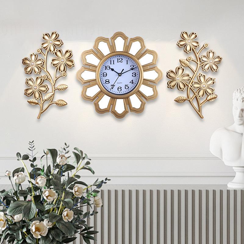 New Three-piece Clock Set, Living Room Wall Clock, Light Luxury Clock, Silent Home Wall Clock, Porch Pendant, Chinese Style