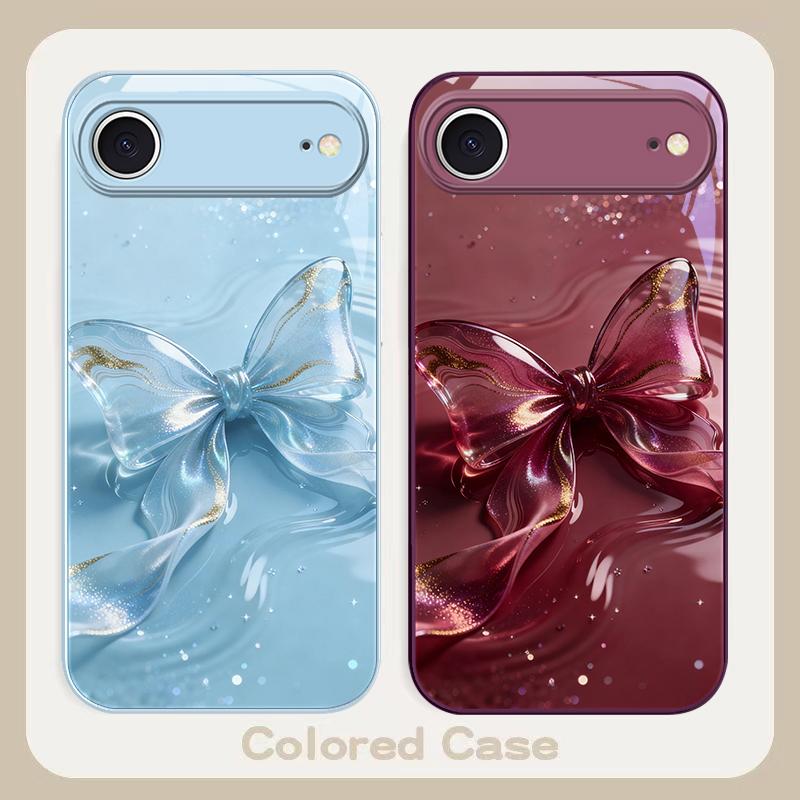 Transparent crystal bow For iPhone 17 Air 16E 15 14 13 Plus 12 mini 17 Pro Max 11Pro XR X 16E 7 8 11 Tempered Glass Phone Case