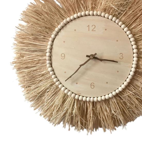 Leise Uhr Rustikal Nicht tickend Holz Handgewebte Uhr Deko für Wohnzimmer