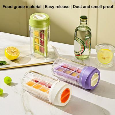Tragbarer Eiswürfelbereiter-Becher, 2-in-1, BPA-freie Wasserflasche und Eiswürfelschale mit Drehverschluss, auslaufsicher, Reiseutensilien für Camping, Zuhause, Büro