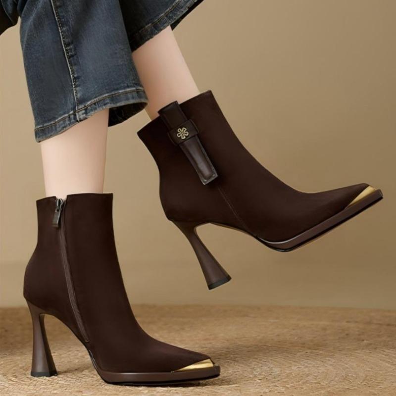 Pointed Toe Women Ankle Boots Elegant High Heels Shoes New Sexy Pumps  Winter Suede Goth Casual Woman Heeled Chelsea Botas