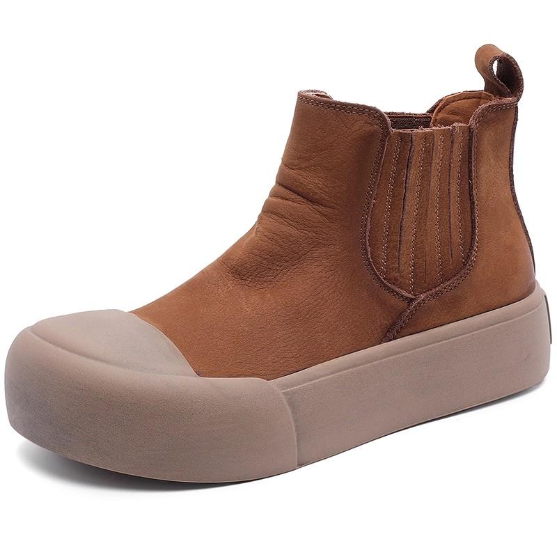 6cm Zamsz Krowi Skóra Naturalna Damskie Botki Buty Chelsea Elthnic Gumowa Platforma Koturna Wiosna Mokasyny Jesień Płaskie Wygodne