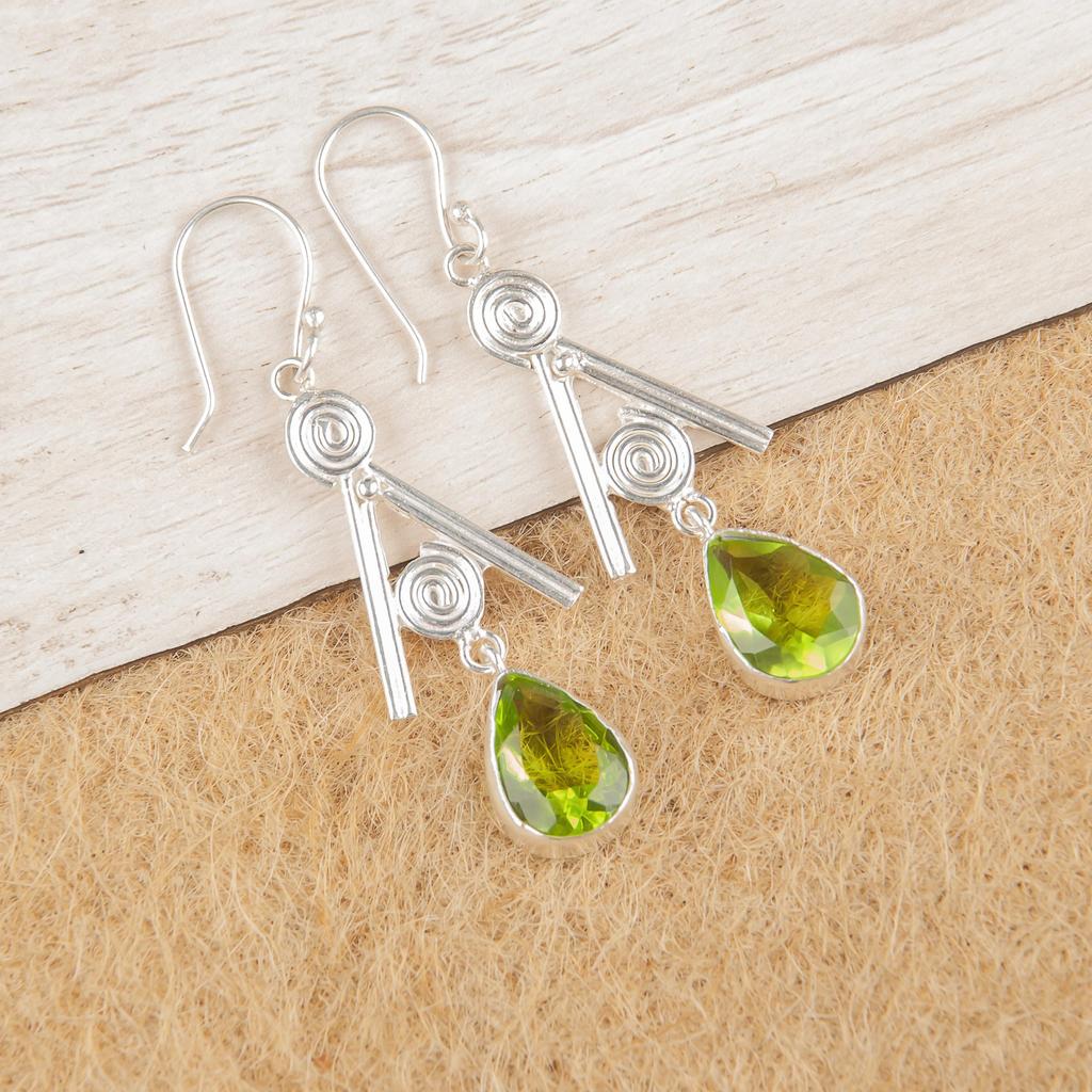 Peridot Earrings Gemstone Jewelry, 925 Solid Sterling Silver Earrings, Handmade Jewelry Birthstone Earrings, Gift For Him