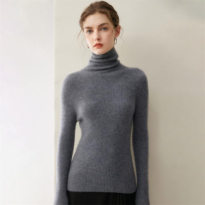 Women's Slim Fit Pure Cashmere High Neck Pullover Sweater - Autumn/Winter Collection