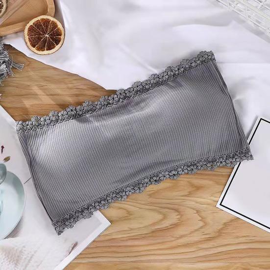 Damski niewidoczny biustonosz bez ramiączek antypoślizgowy Push Up miękki koronkowy wystrój zapobiegający ekspozycji jednokolorowe zapięcie z tyłu elastyczna dama Bandeau Tube Top biustonosz bielizna