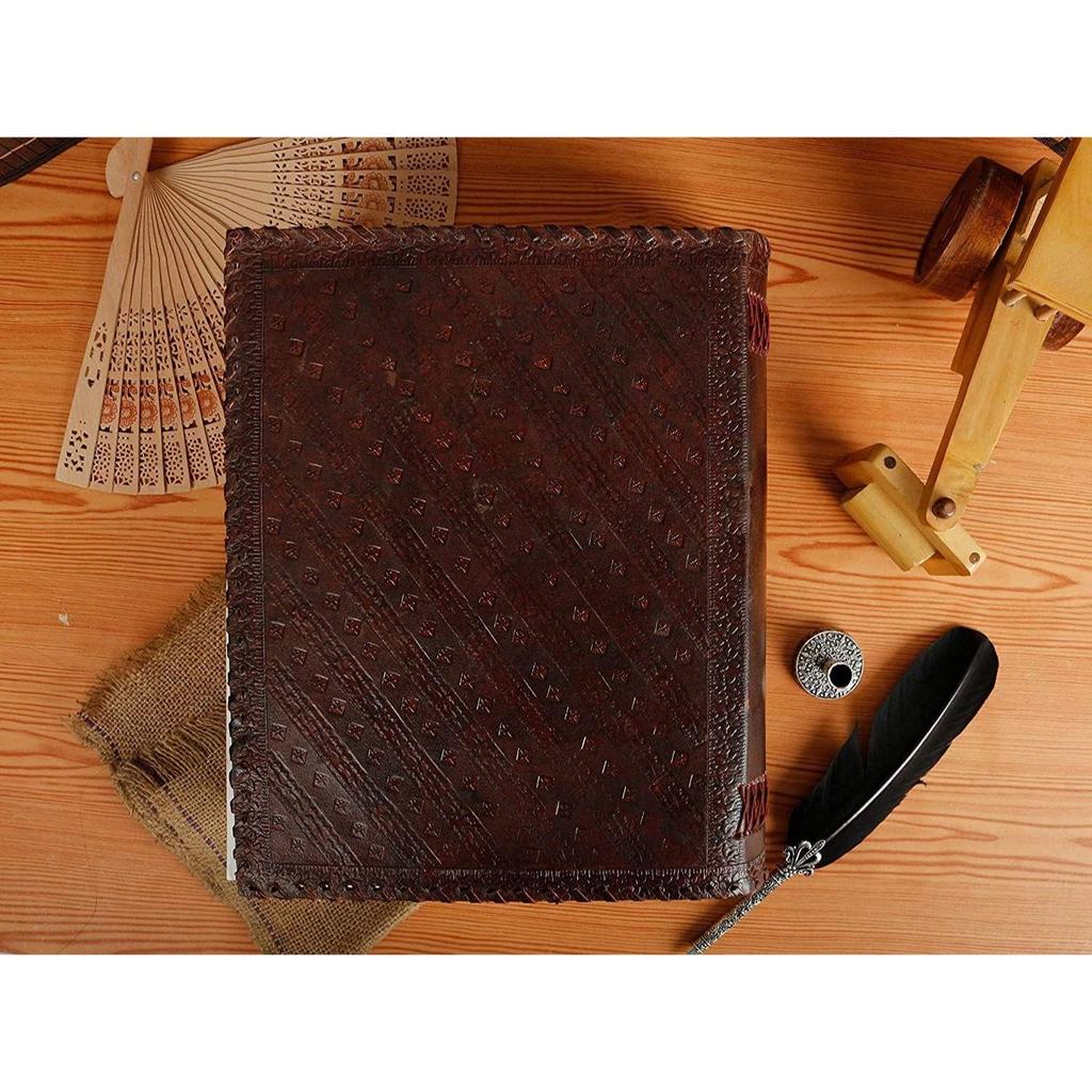 Fat Leather 600 Pages Journal Large Seven Stone Kožený zápisník Prázdný Ručně vyrobený Book Sketchbook Každodenní použití (10*13 palců)