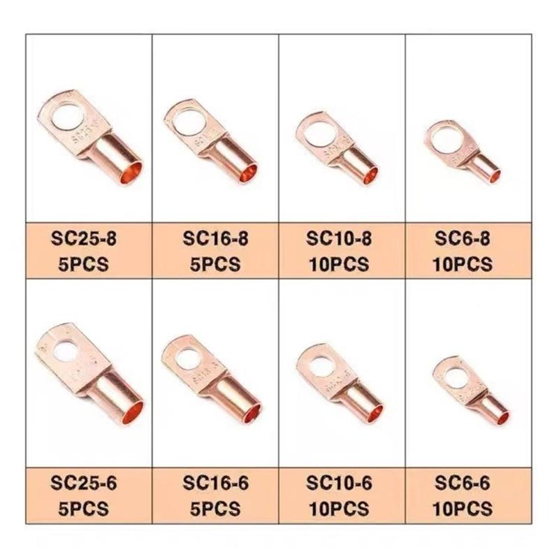 60Pcs Copper Lugs Rings Crimps Terminals Battery Wire Welding Cable Connectors Eyelets Tubular Rings Terminals Connectors