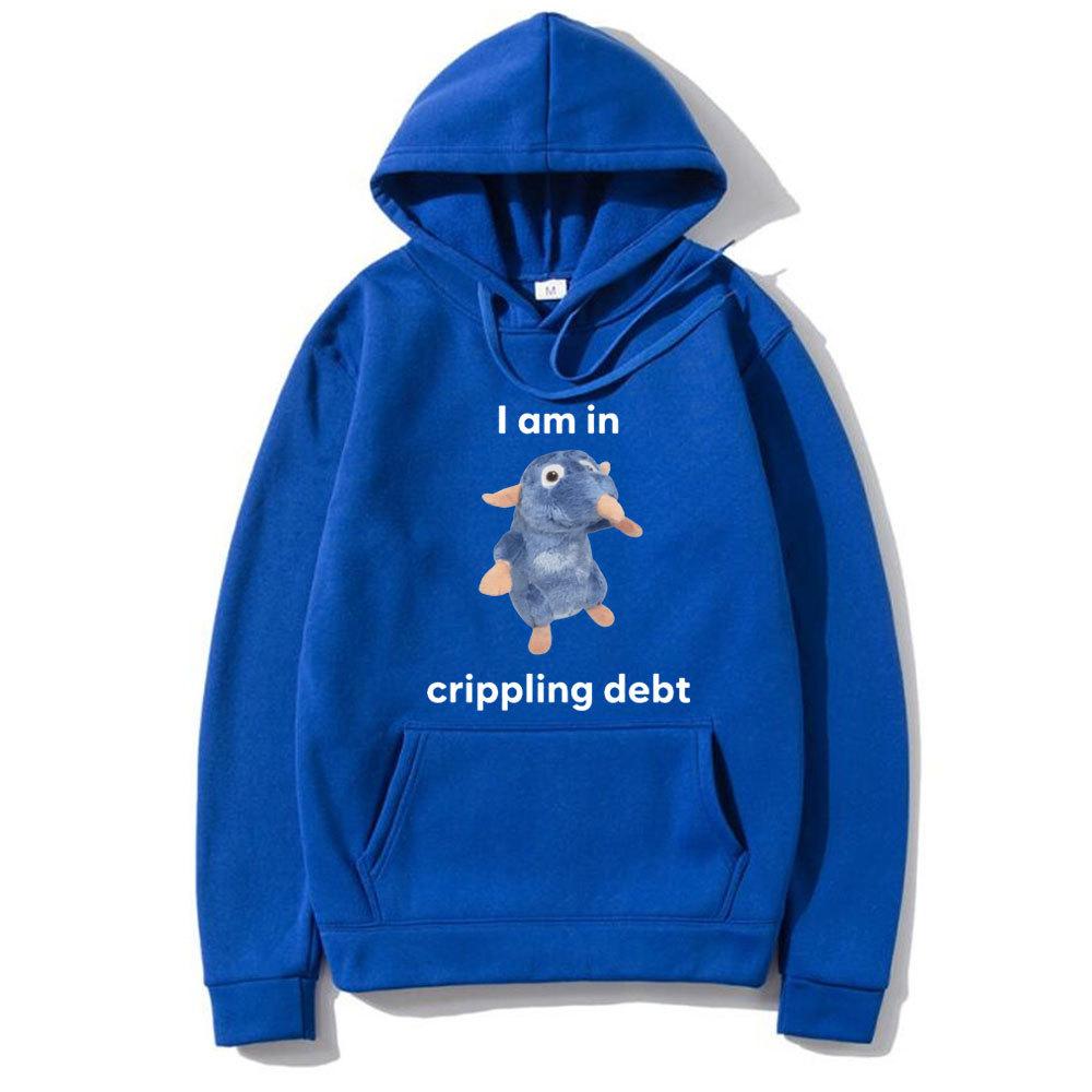 I Am In Crippling Debt Hoodie Cute and Fun Mouse Print Hoodie Long Sleeve Fashion Women's Street Wear Warm Sweatshirt