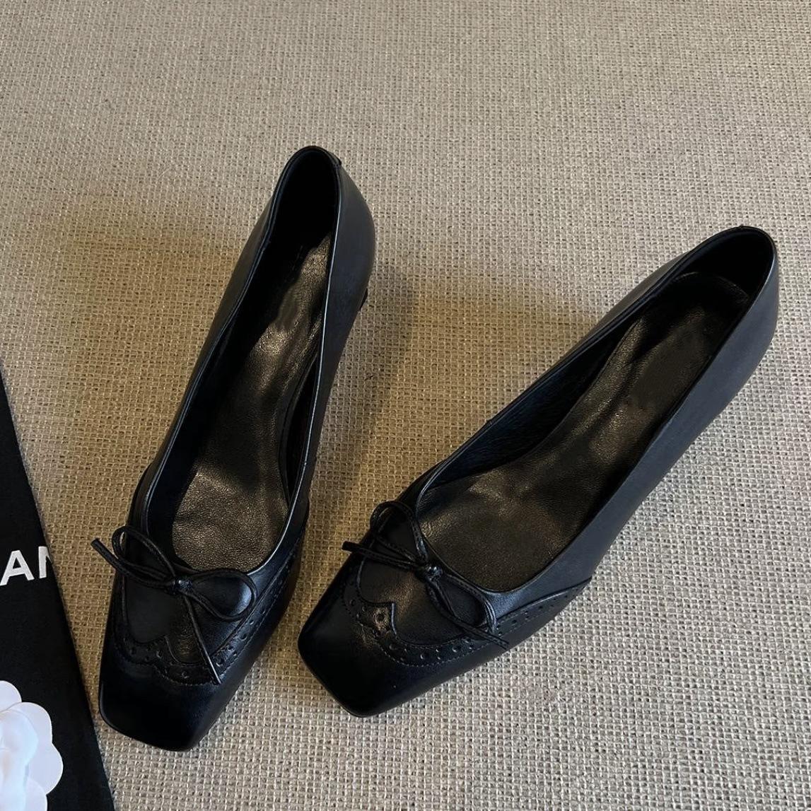 

Овчина французские туфли-одиночки женские квадратный носок черные рабочие туфли толстый каблук бант красивые не устают ноги кожаные туфли на высоком каблуке 35