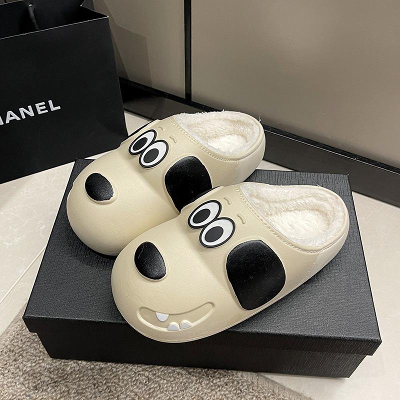 Милые хлопковые тапочки женские зимние домашние комнатные на толстой подошве нескользящие студенческие пушистые туфли с рисунком щенка из мультфильма термообувь из хлопка 3637 Suitable for 35-36 feet белый 2349₽