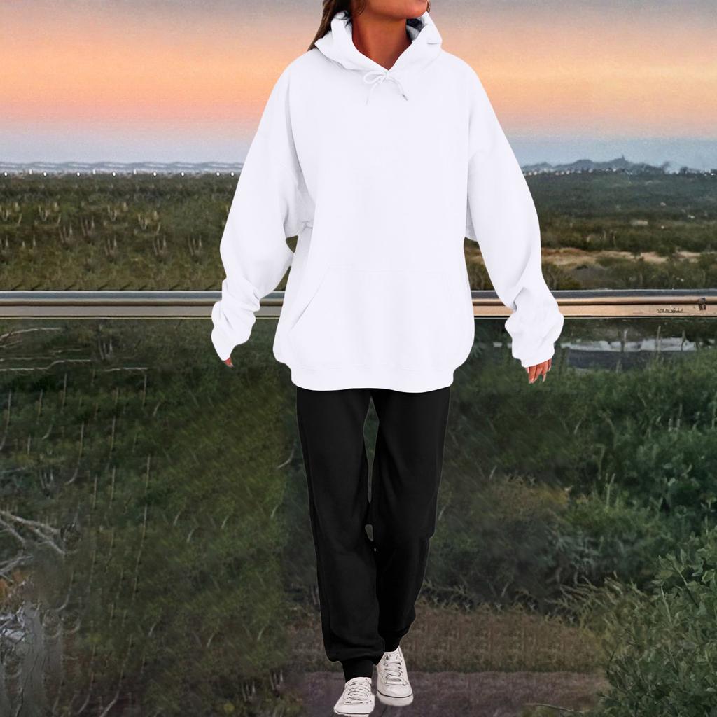 Women's Fashion Casual Solid Color Loose Hooded Sweatshirt Suit