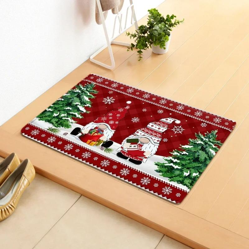 Christmas Santa Reindeer Tree Doormat Festive Holiday Design Merry Christmas Mat for Entryway Home Decor