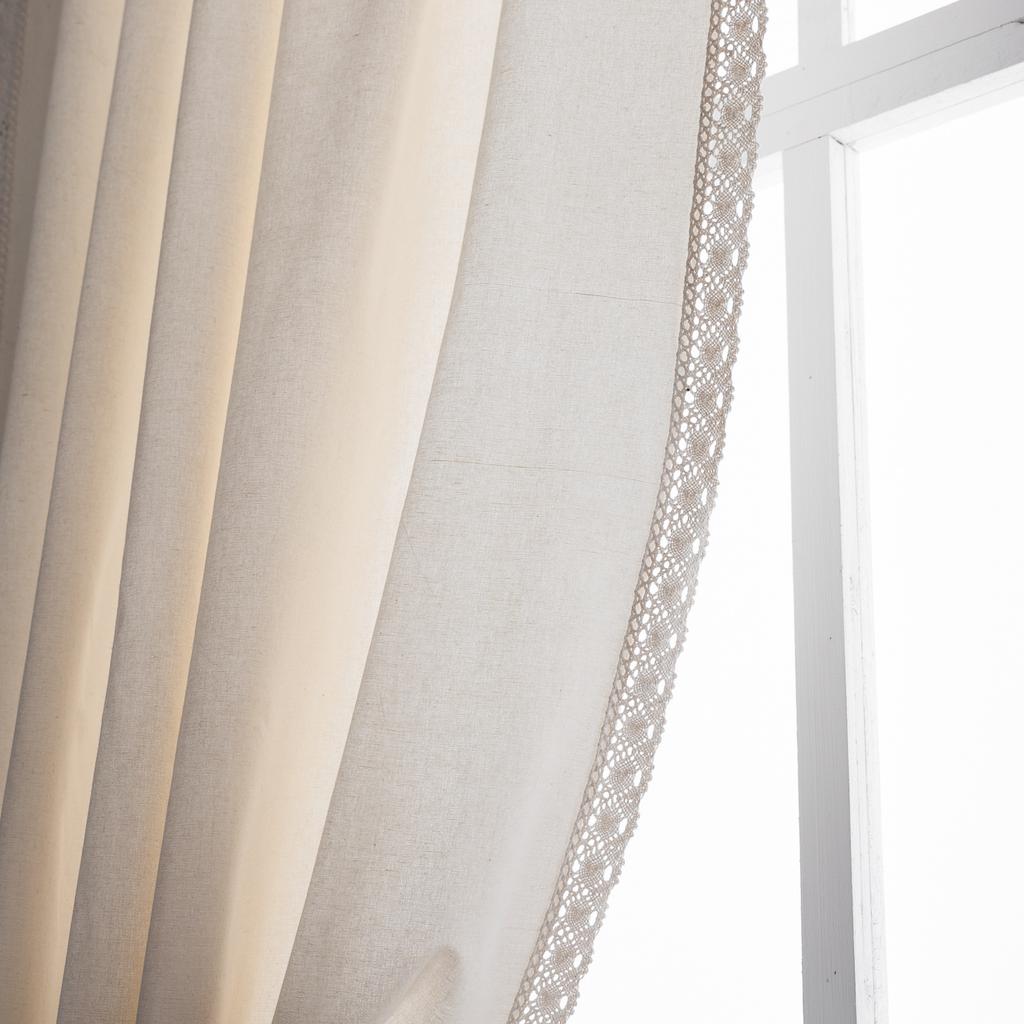 Curtain Finished Solid Color Cotton And Linen Fringed Semi-Blackout American Kitchen Floating Curtains Direct Supply
