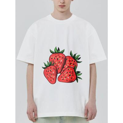 T-shirt Oversize Nera Stampa Fragole Abbigliamento Casual per Uomo e Donna Outfit Estivo Streetwear Moda Top Trendy