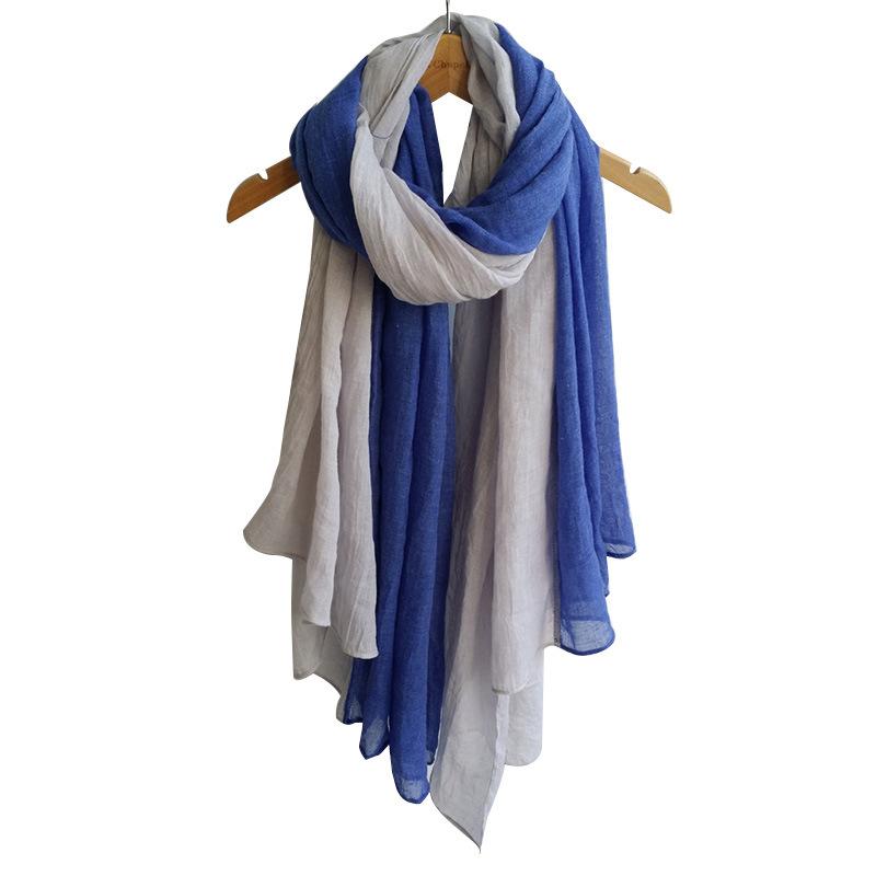 Literarischer zweifarbiger Schal aus Baumwolle und Leinen, super lange Stola mit Farbblock-Spleißung, vielseitig verwendbare warme Stola