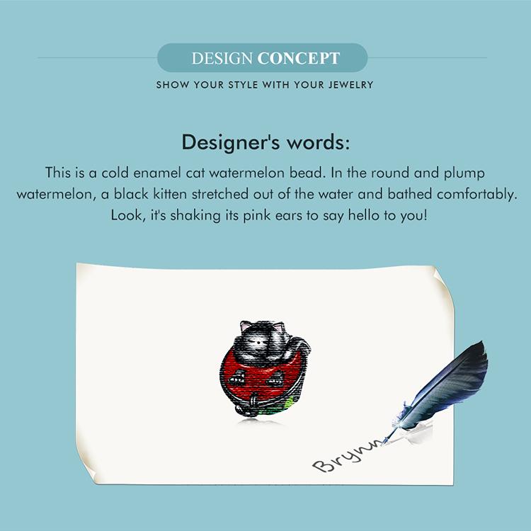 WOSTU Margele Charm Autentice din Argint Sterling 925 Pisică & Pepene Verde potrivite pentru Brățară & Brățară Femei Bijuterii Fine