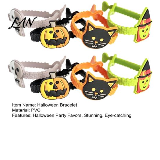 Cute Cartoon Wristbands 8 Pcs Halloween Bracelets, Adjustable Soft PVC Wrist Straps for Kids Adults, Flexible Pumpkin Witch Trick or Treat Toy