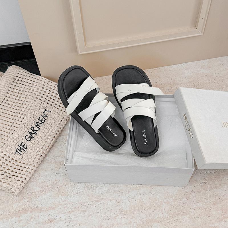 [sheii] Wrap-around Drag~ Square Head Thick-bottomed Beach Vacation Casual Slippers Women's Sandals To Wear In Summer