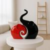 Home Decor Lucky Charm Elephant Couple | Piano Finish Ceramic Figures- (Set of 2 Piece, Red & Black)