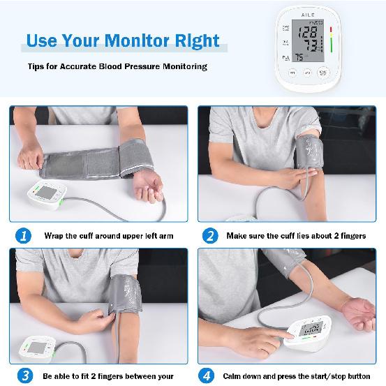 Blood Pressure Monitor, AILE Blood Pressure Machine Upper Arm Large Cuff(8.7"-16.5"), High Automatic Blood Pressure Monitors Cuff for Home Use, (BP)