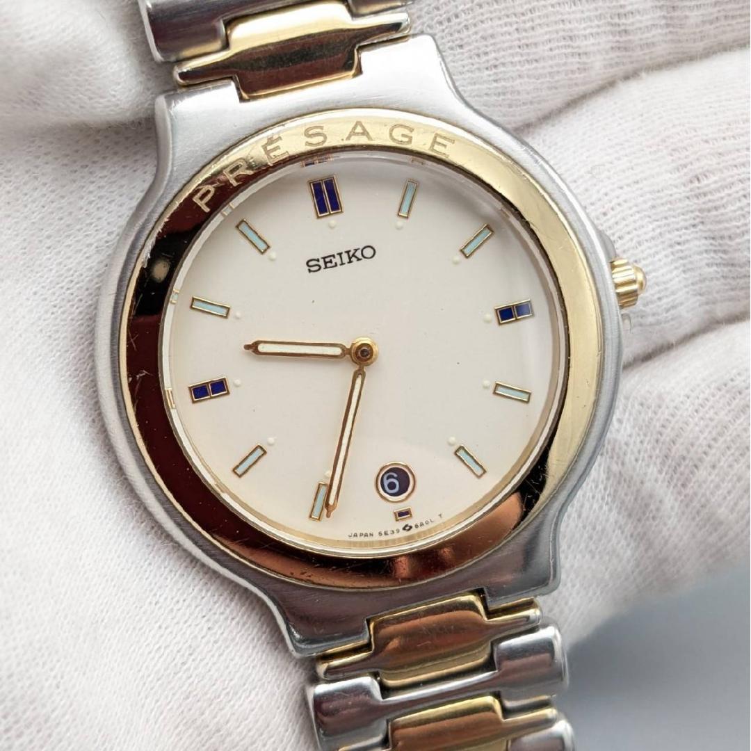 Used [New battery] 1990 Seiko Presage Men s Watch Gold & Silver