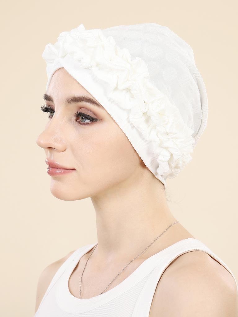 Crossed Forehead Flowers Turban Cap Solid Color Women Hijabs Islamic Chemo Cap Head Scarf Ladies Head Wrap Cover Hijab Scarf