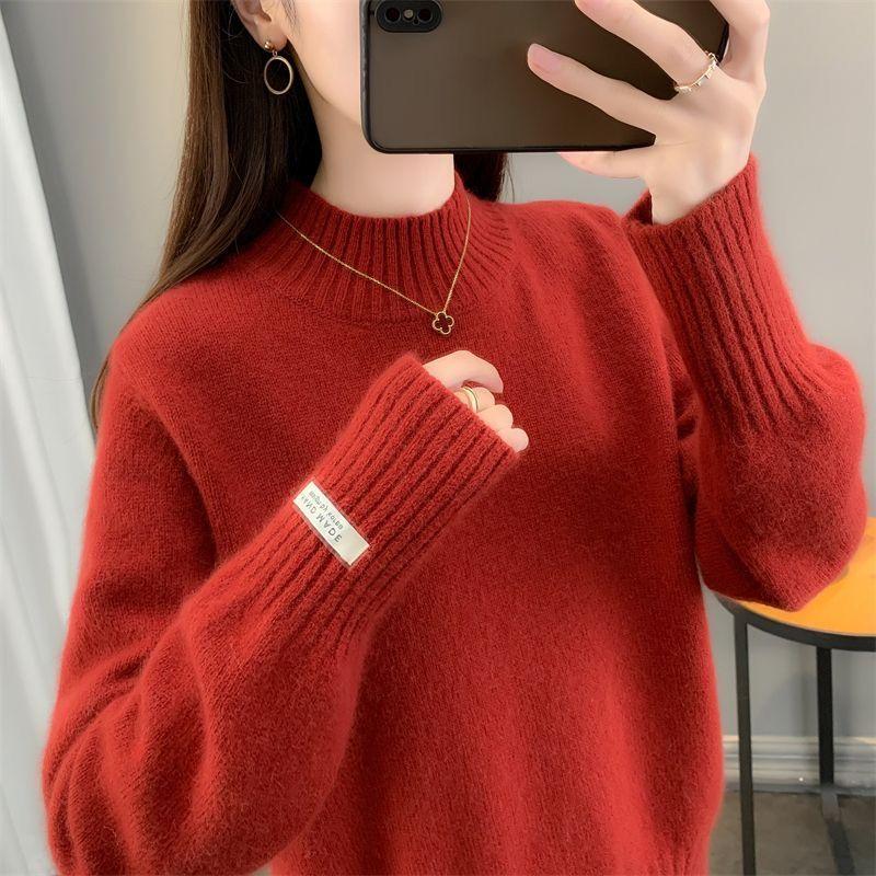 Autumn Winter Women  Solid Sweater Tops Female Loose Casual Warm Jumpers Ladies Long Sleeve Knitted Tops