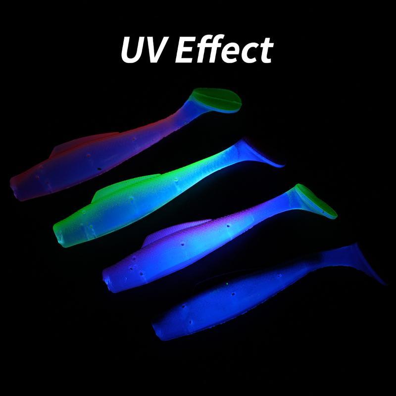 6Pcs Soft Paddle Tail Swimbait Uv Glow Fishing Lures 8Cm Tpr Soft Bait 80Mm 4.8G Artificial Silicone Bait Wobblers Soft Lures