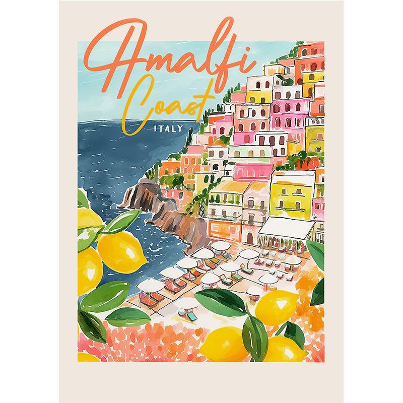 Plakát a tisk La Dolce Vita Retro Spritz Koktejl Plátno Malba Itálie Amalfské pobřeží Cestování Nástěnné umění Ložnice Domácí dekorace
