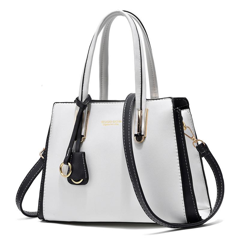 Elegant Pu Leather Mom Tote Bag Spacious Crossbody Handbag Stylish Colorblock Design