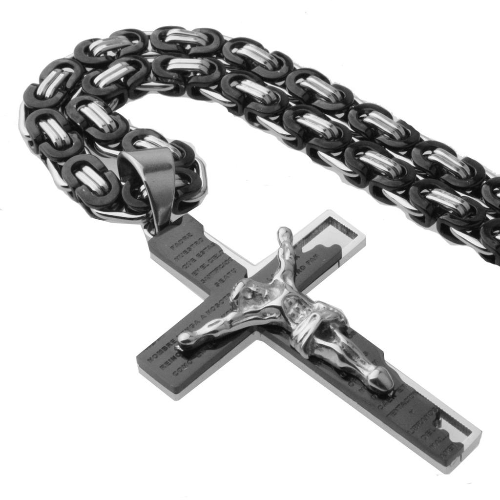 Religious Jesus Cross Necklace For Men Stainless Steel Crucifix Pendant with Byzantine Chain Necklaces Male Jewelry Gift