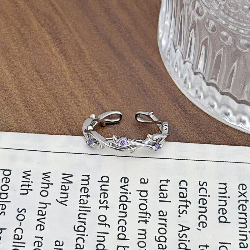 Супер сказочное Высококлассное Роскошное Фиолетовое Циркониевое Рядное Алмазное Цветочное Раскрывающееся Кольцо Нишевое Полное Алмазов Сладкое И Крутое Кольцо с Индивидуальностью Женское Adjustable opening