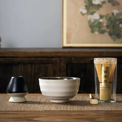 4Pcs Tea Whisk Brush Set Bamboo Matcha Whisk Scoop and Holder Matcha Bowl with Strainer Japanese Matcha Ceremony Accessory