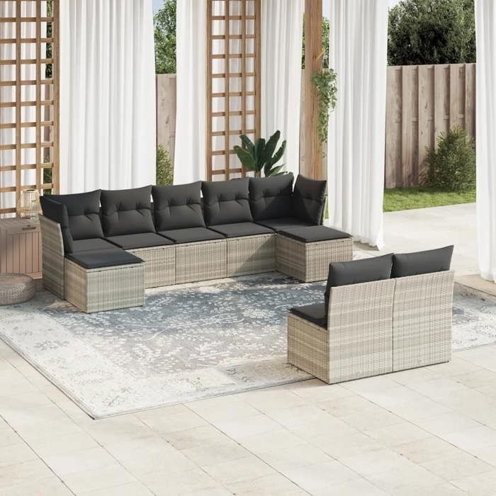 VidaXL Garden Lounge Set with Cushions 9 Pcs, Sofas with Adjustable Feet, Outdoor Furniture Set Patio Terrace, 3218272
