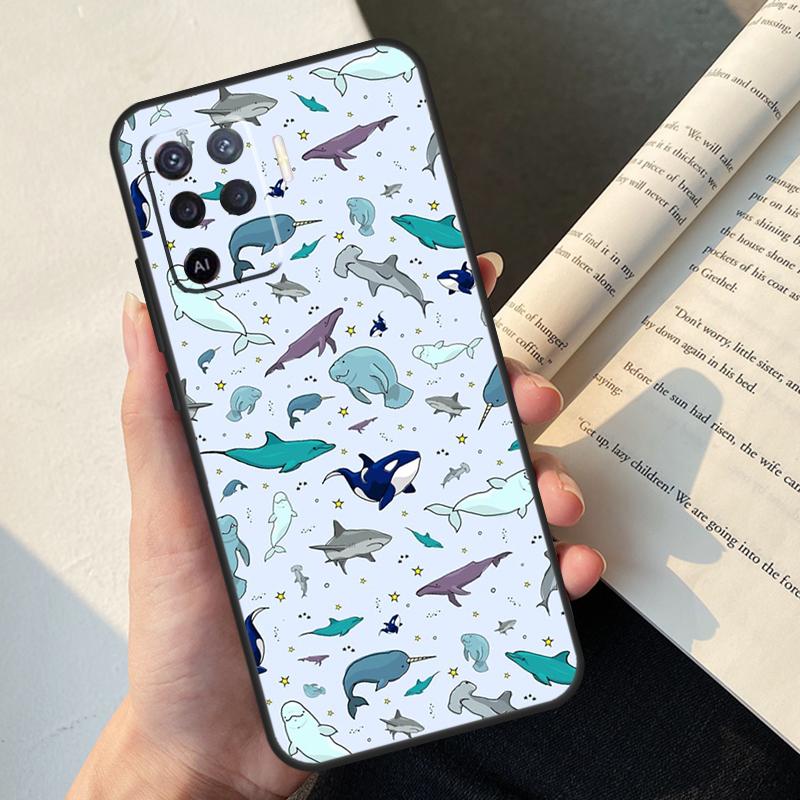 Süße Blaue Orca Hülle Für Oppo A58 A98 A78 A18 A38 A60 A80 A40 A77 A57 A17 A74 A54 A94 A96 A76 A16 A15 A5 Pro