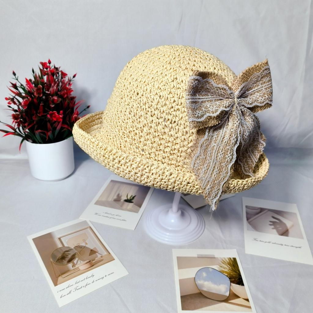 New bow summer straw hat wide brim lady fisherman hat basin hat beach hat sunshade sun hat