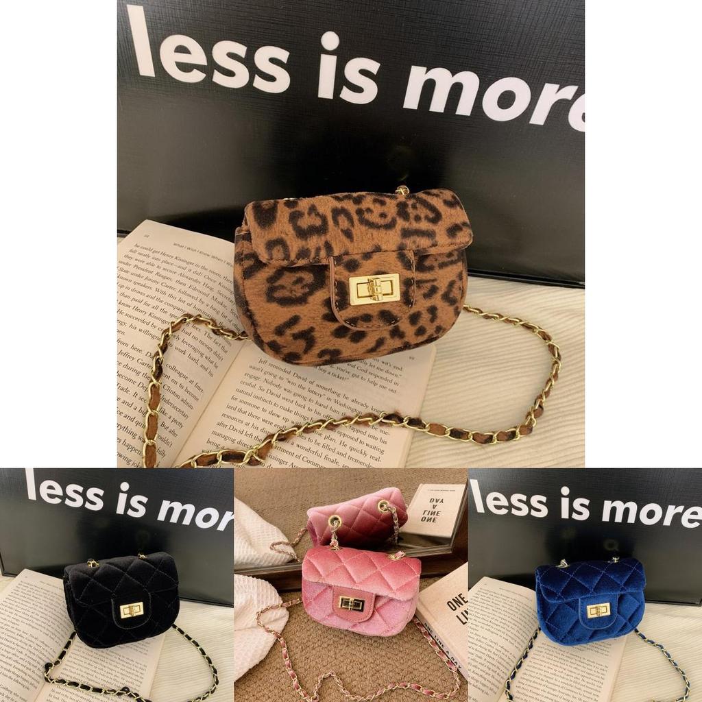 Elegant Velvet Mini Crossbody Bag For Girls Trendy Chain Strap Kids Purse