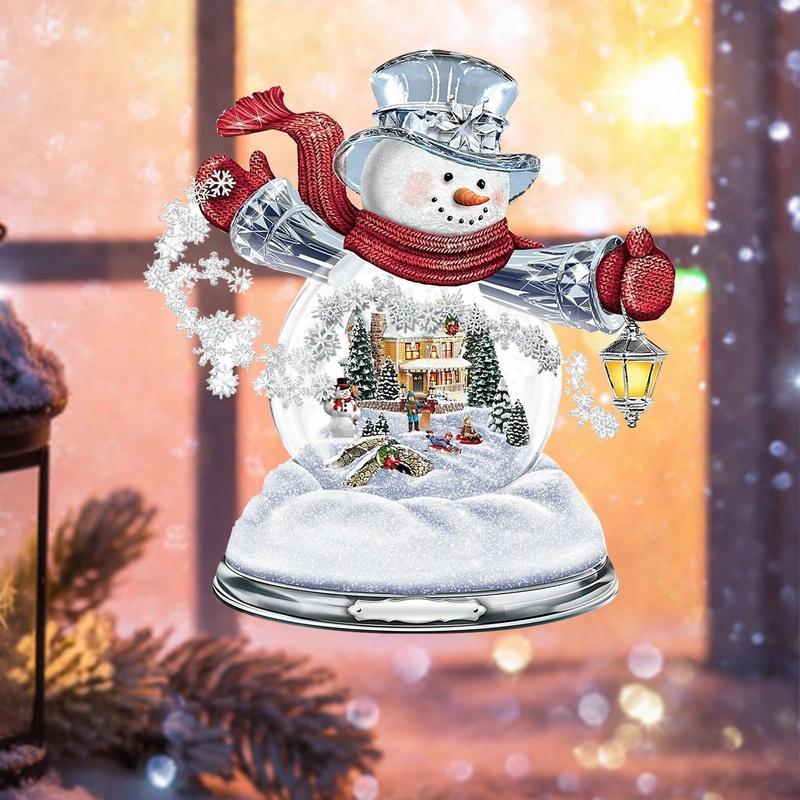 Snowman Santa Claus Wall Clings Stickers Music Box Christmas Stickers Window Glass Decor Waterproof Decals