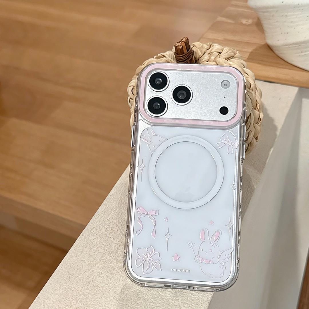 

Magnetic Cute Pink Rabbit Stand Phone Case for iPhone 17 Pro Max 16P iPhone 17 Pro Max