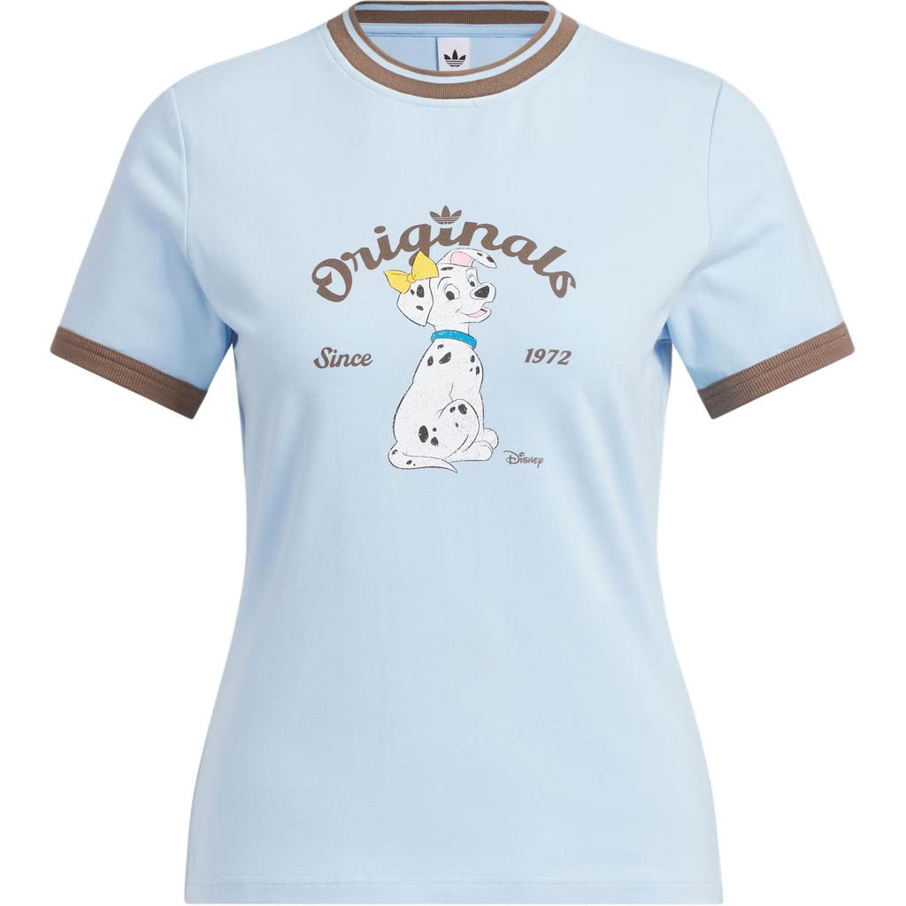 Adidas Originals X Disney Dalmatian Ringer T-Shirt Fashion Slim Fit Round Neck Vintage Short Sleeve Women Tops KG6697