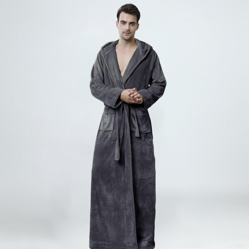 Halat de Baie cu Glugă de Iarnă pentru Bărbați Halate de Baie Lungi din Pluș cu Glugă Halat de Baie Confortabil și Călduros Halat de Spa Pufoasă cu Buzunare Halat de Casă pentru Bărbați Halate Pufoase din Fleece