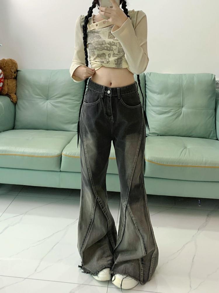 90. léta Harajuku Y2k černé gotické džíny Ženy Estetická Vintage Móda Džínové kalhoty Dámské 2000 Ležérní Flare Džínové kalhoty Novinka