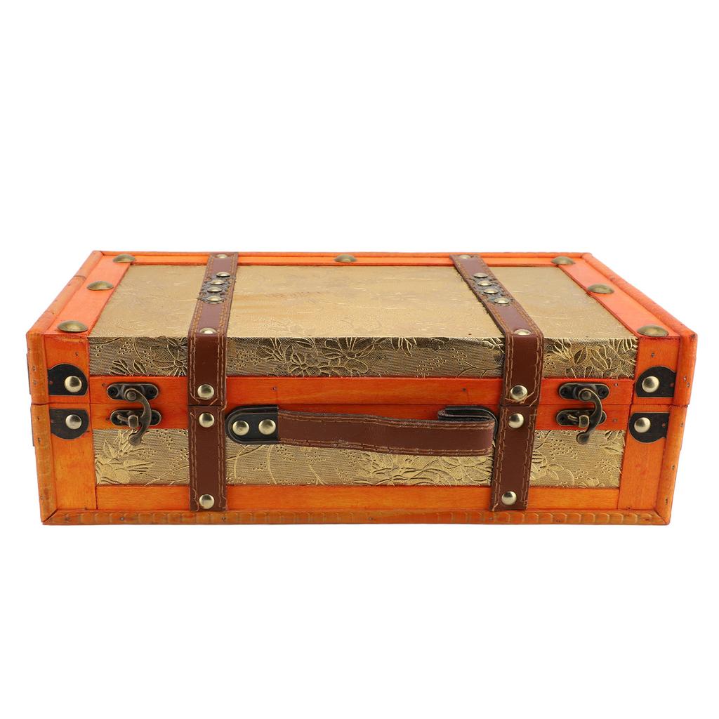Vintage Suitcase Leather Wood Antique Storage Chest Versatile Vintage Luggage Trunk for Home Decoration Photography Props