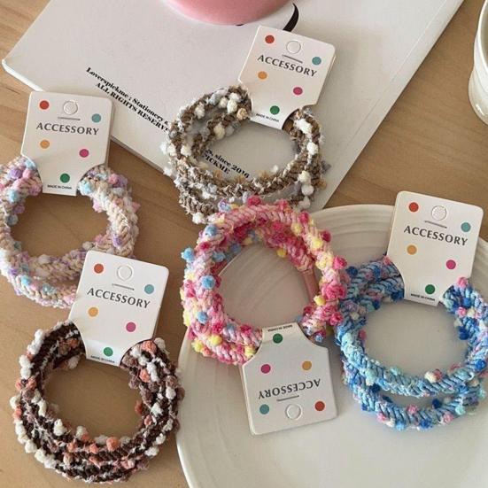 6Pcs Hair Ties Soft Woolen Woven Elastic Hair Bands Braided Design Ponytail Bun