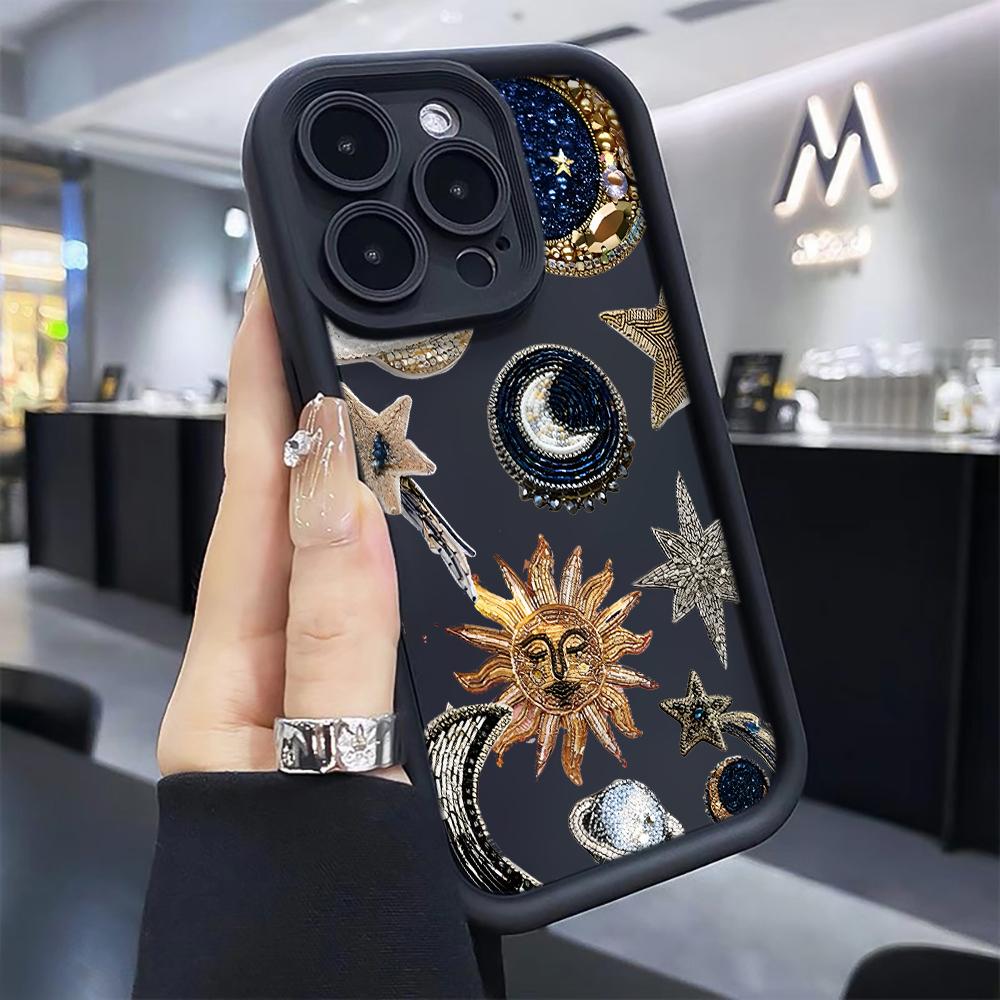 Phone Case For iPhone 7 8 16 15 14 Plus For iPhone 15 17 16 14 13 12 11 Pro Max XS XR X Gilded Celestial Shockproof Bumper Cover