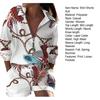 2 Pcs/Set Shirt Shorts Suit Zipper Lapel Loose Printed Long Sleeve Casual Soft Pockets High Waist Lady Top Shorts Set