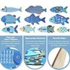 10 Pcs Wood Fish Nautical Wall Decor Rustic Hanging Beach Decor Ocean Coastal Theme Vintage Blue Fish Sculpture for Living Room Bathroom Kitchen