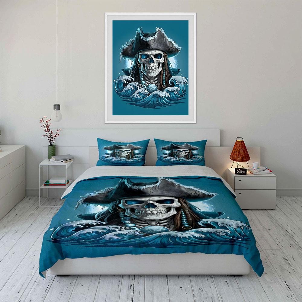 Skull, pirate hat, ocean waves. Bedding sets Duvet cover sets Duvet covers Pillowcases(1 * Duvet Cover 2 * Pillowcases without duvet insert)